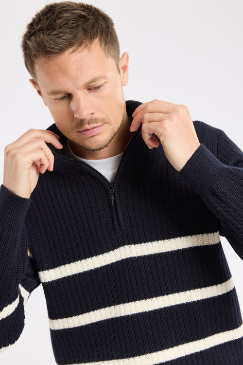 armor-lux-pull-col-zipp-homme-laine-fines-rayures image 3