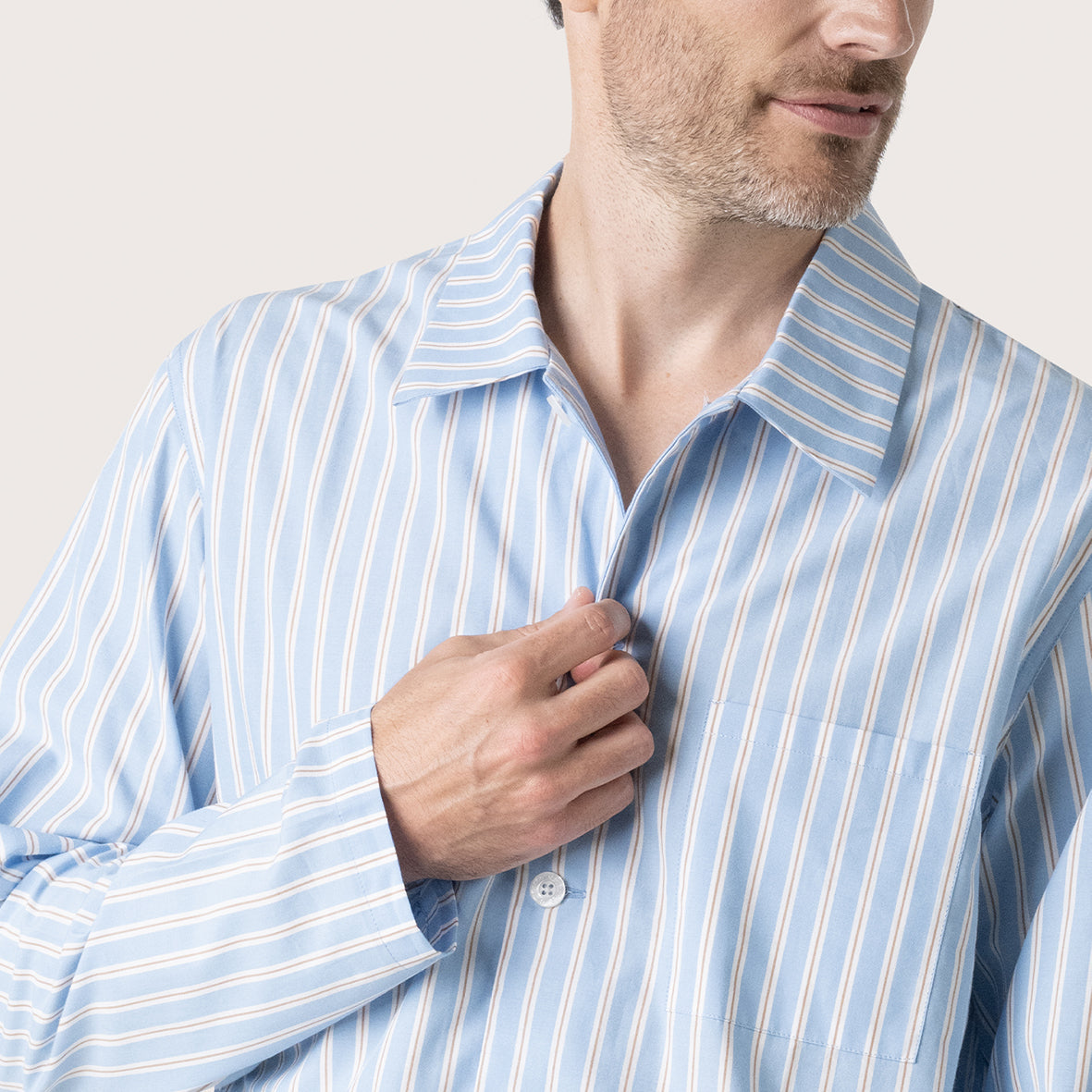 eminence-pyjama-long-homme-popeline-coton-rayures-ciel-camel image 2