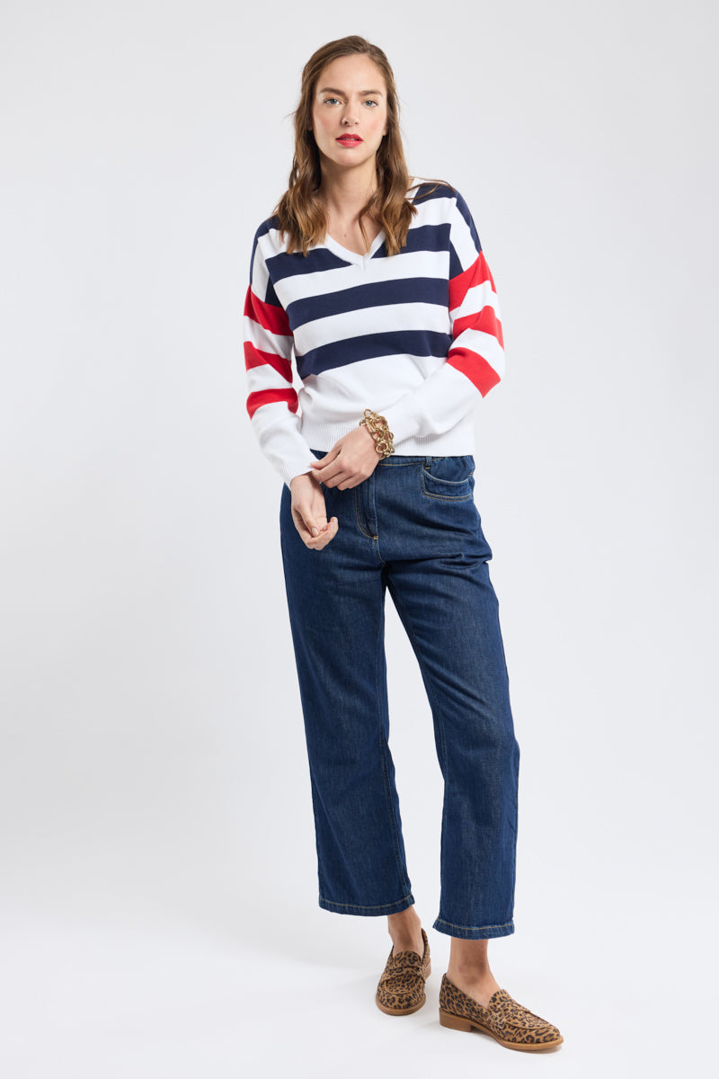 armor-lux-deauville-pull-ray-col-v-coton-femme image 5