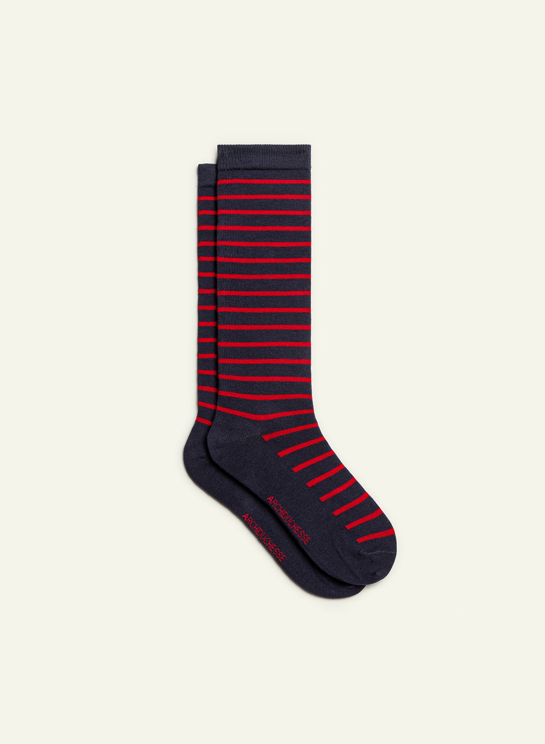 archiduchesse-sainte-marine-chaussettes-fantaisie-mi-mollet-bleu-marine-rouge image 2