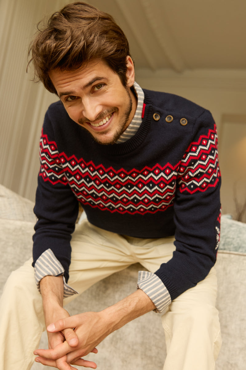 armor-lux-pull-de-no-l-homme-jacquard-marin-coudi-res-homard image 2
