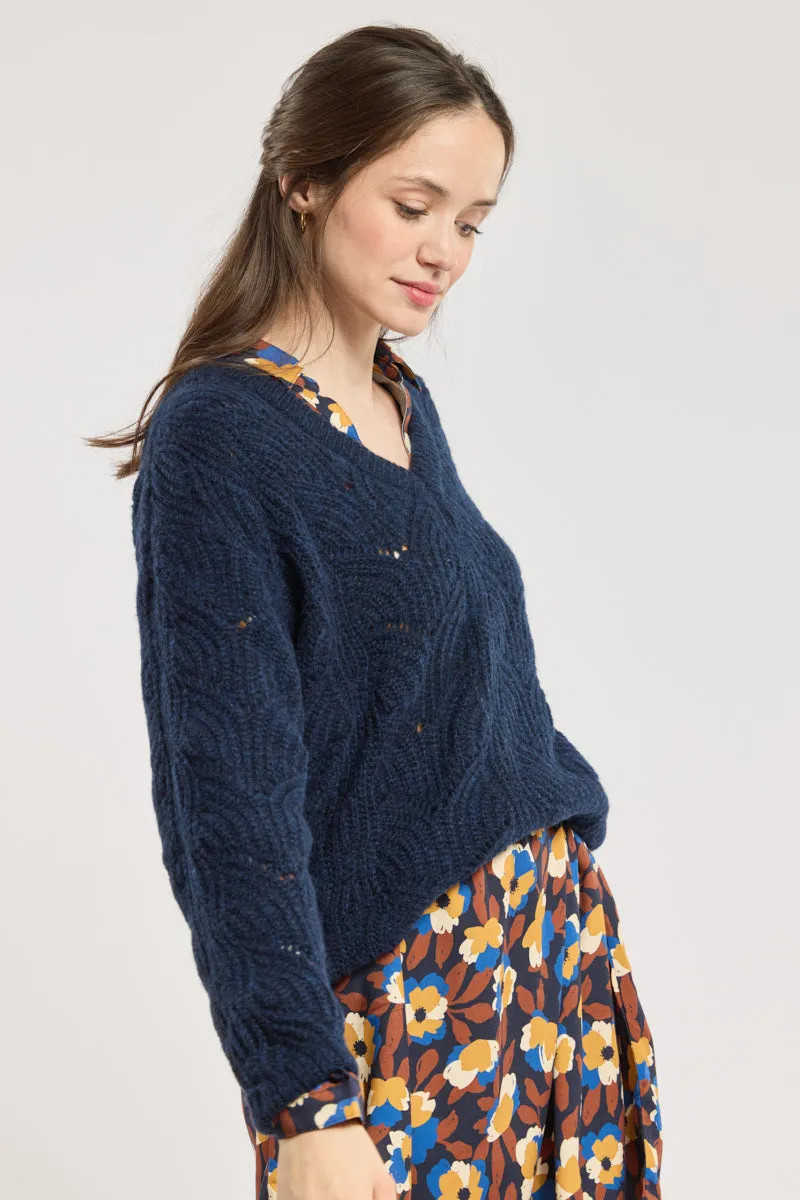 armor-lux-pull-ajour-deauville-col-v-laine-75-femme image 1